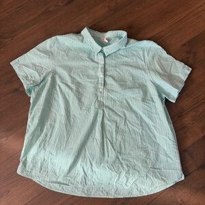 L.L. Bean Green and White Striped Shirt Size 1X